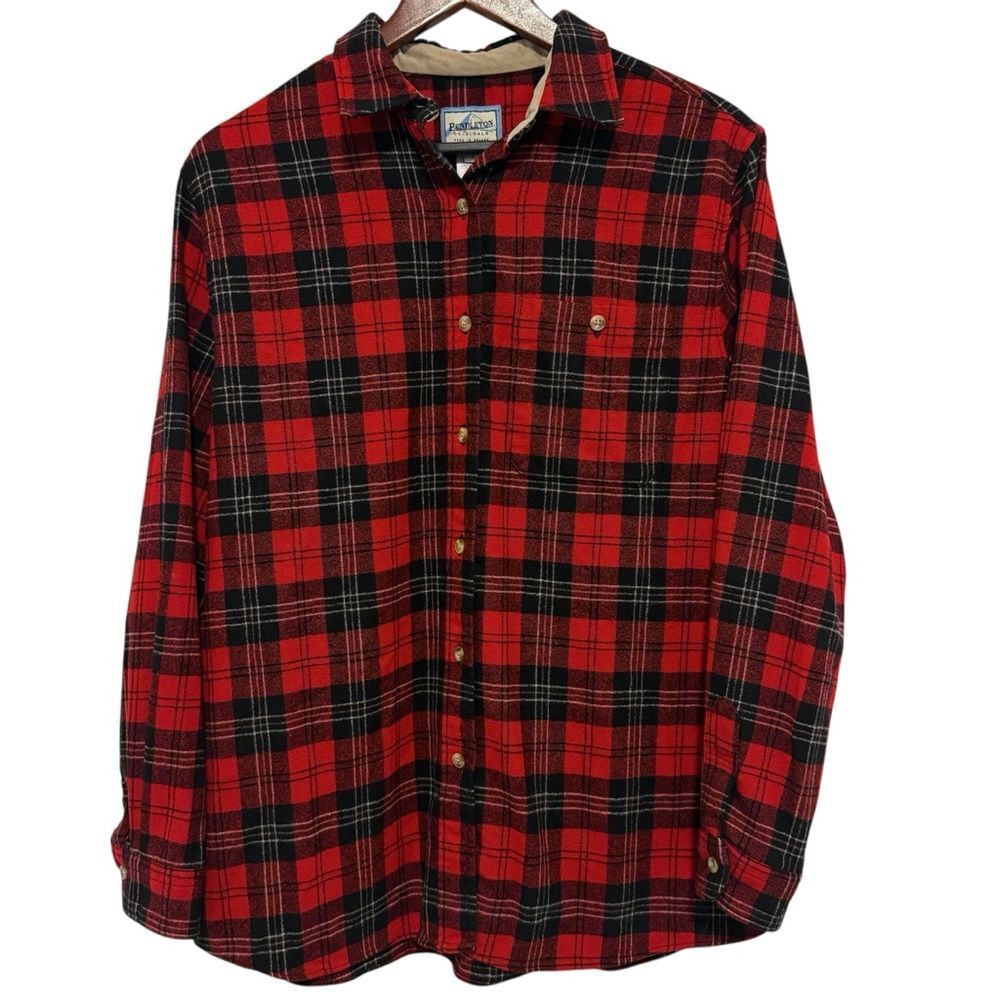 Pendleton 100% Wool Plaid Flannel Button Down Shirt Size Large